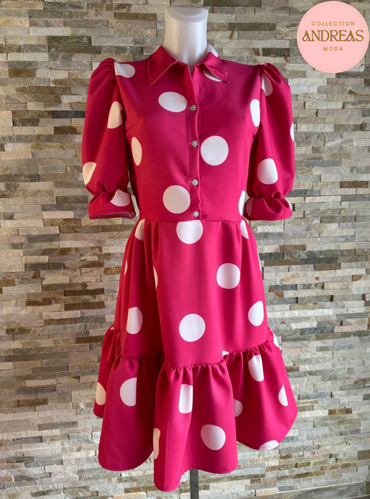 Vestido fucsia lunares