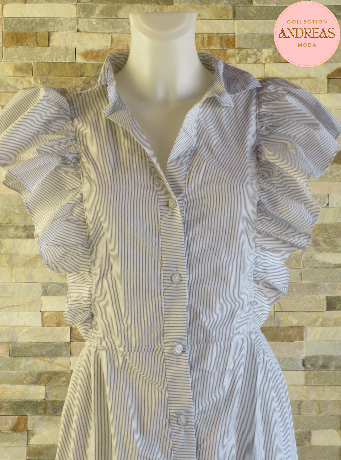 Vestido de algodon de rayas gris