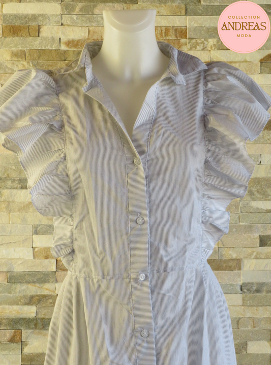 Vestido de algodon de rayas gris