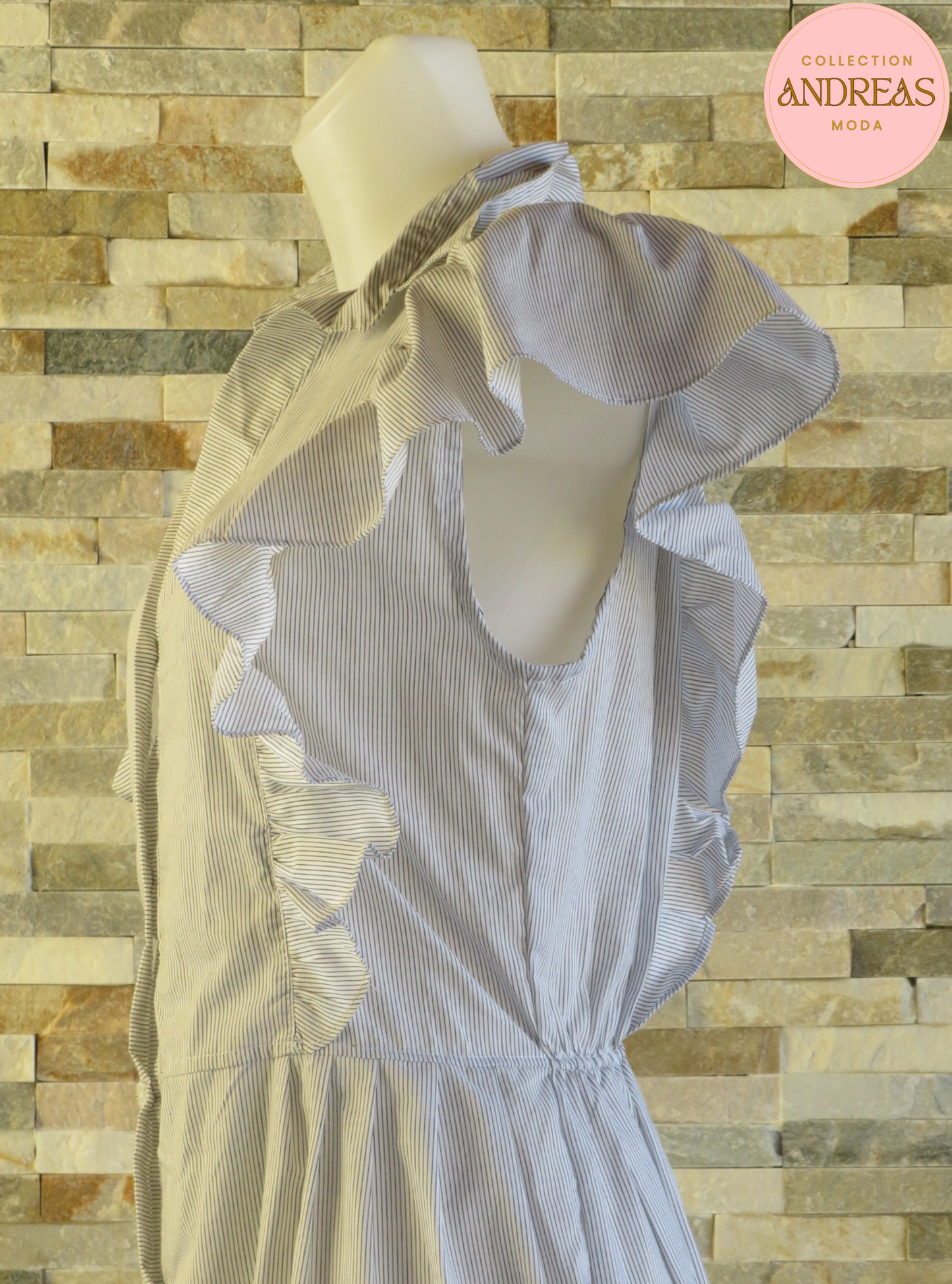 Vestido de algodon de rayas gris