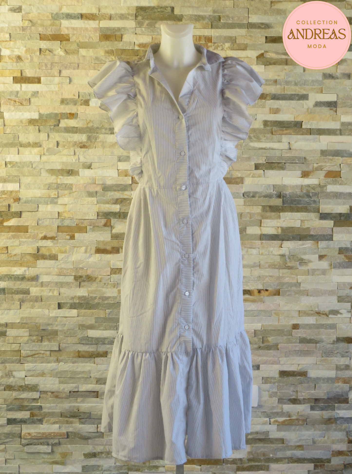 Vestido de algodon de rayas gris